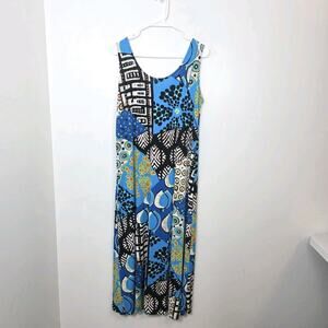 Jostar Blue Multicolor Sleeveless Mixed Media Artsy Maxi Dress Size Medium